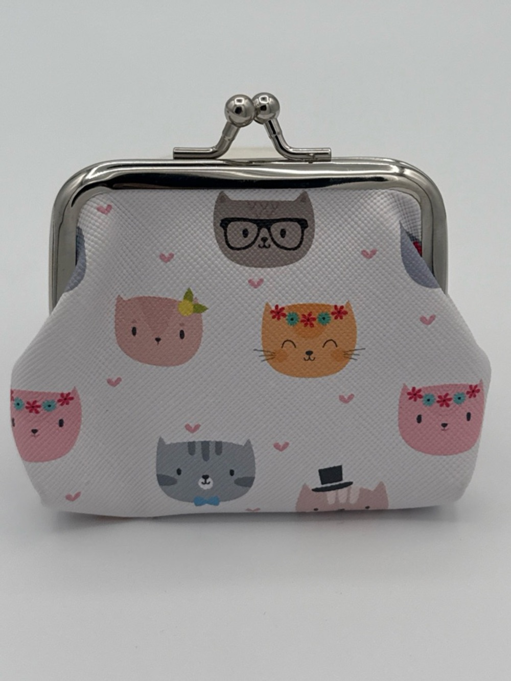 Source Unknown White Coin Purse with Cute Cat Faces